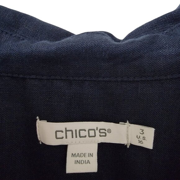 Chico’s Size 3 (US 16) Navy Blue Linen Tiered Midi Dress with Pockets, Like New - Picture 4 of 14